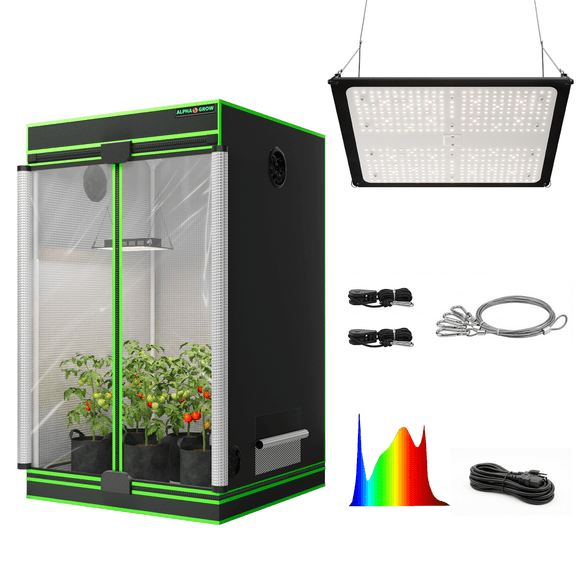 ALPHAGROW 48"x48"x80" Indoor Grow Tent System with Twin-Door Access, 2-Piece Hydroponic Starter Kit with 100W Full Spectrum LED Grow Light, Veg & Mother Plant Set (Fan Not Included)