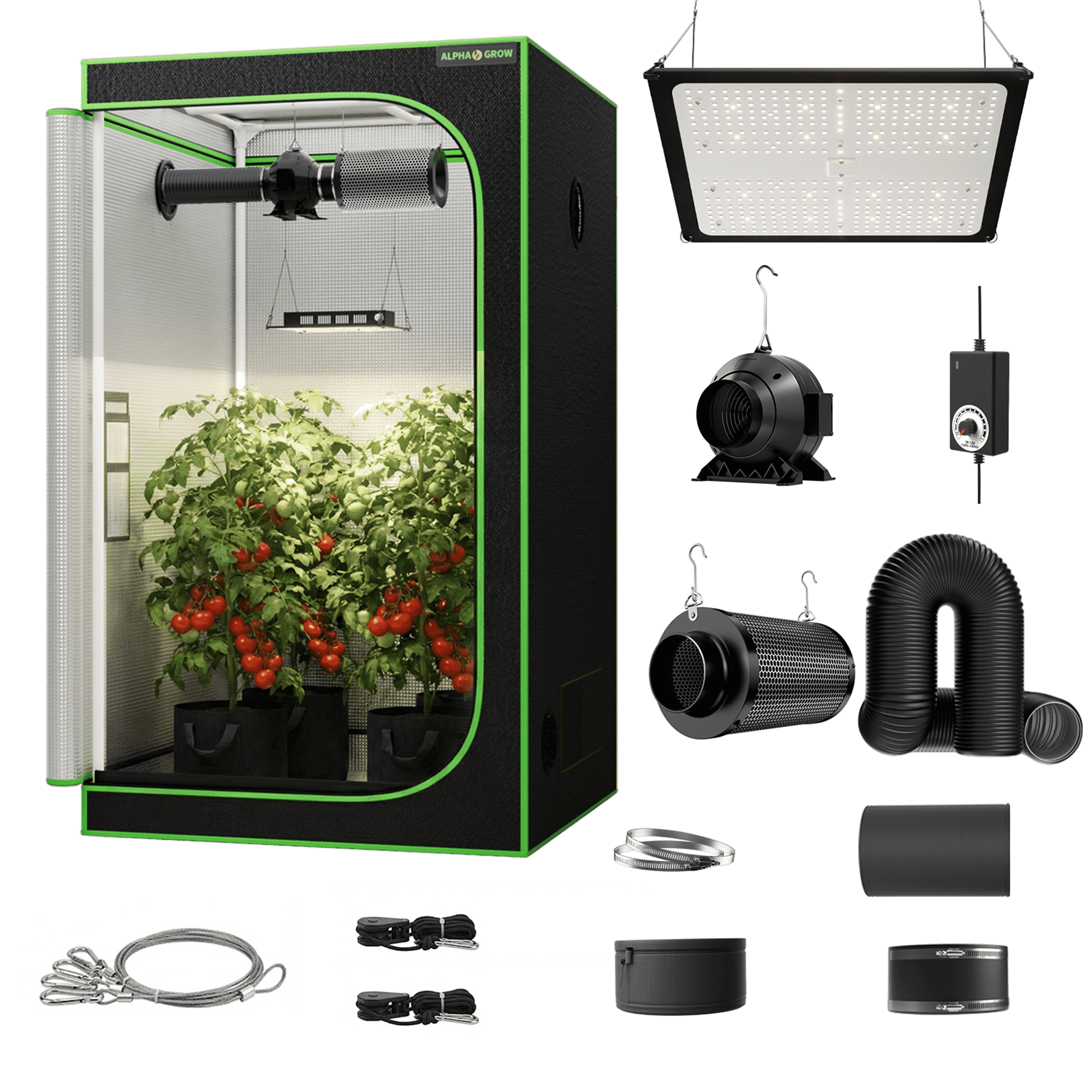 ALPHAGROW 4x4 ft Indoor Fabric Grow Tent Kit with 100W LED Light and 4 ...