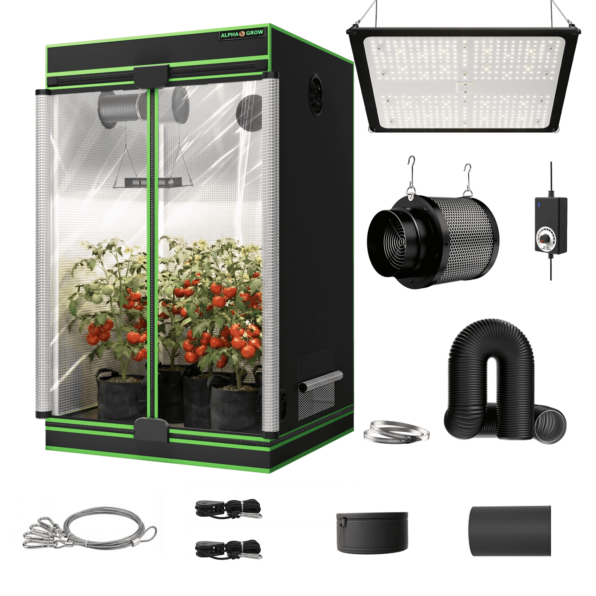 ALPHAGROW Grow Tent Kit, 48 x 48 x 80 in, with 100 W LED Light, 6 in ...