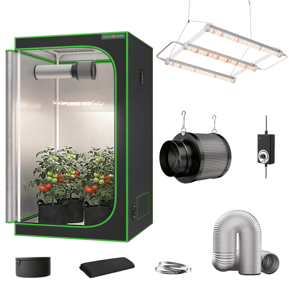 ALPHAGROW 4 x 4 ft Grow Tent Kit with 333 W LED Light, 6 in Inline Fan and Carbon Filter, 48 x 48 x 80 in Tent