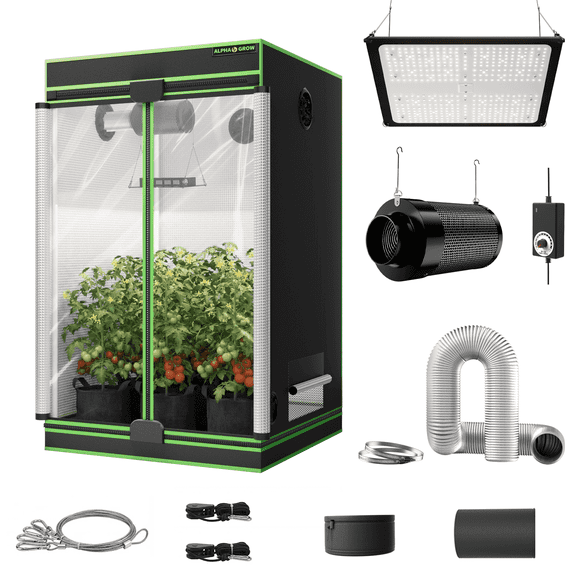 ALPHAGROW 6 Inch Carbon Filter with 8 FT Silver Flexible Ducting Combo, 410 CFM High Airflow Odor Control Ventilation Kit with Stainless Steel Clamps for Grow Tent, Hydroponics
