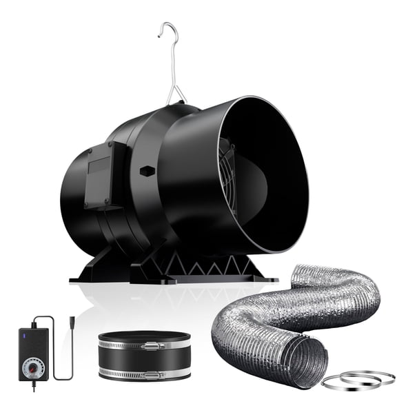 ALPHAGROW 6 in Black Inline Duct Fan with 8 ft Flexible Ducting
