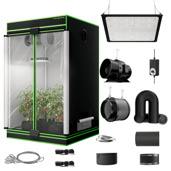 ALPHAGROW 6 Inch Inline Duct Fan with Variable Speed Controller, 210 CFM Quiet DC Motor Ventilation Fan with Noise-Reducing Rubber Coupler for Grow Tent, Hydroponics