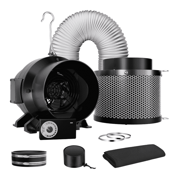 ALPHAGROW 6 in Inline Duct Fan with Carbon Filter and 8 ft Flexible Ducting