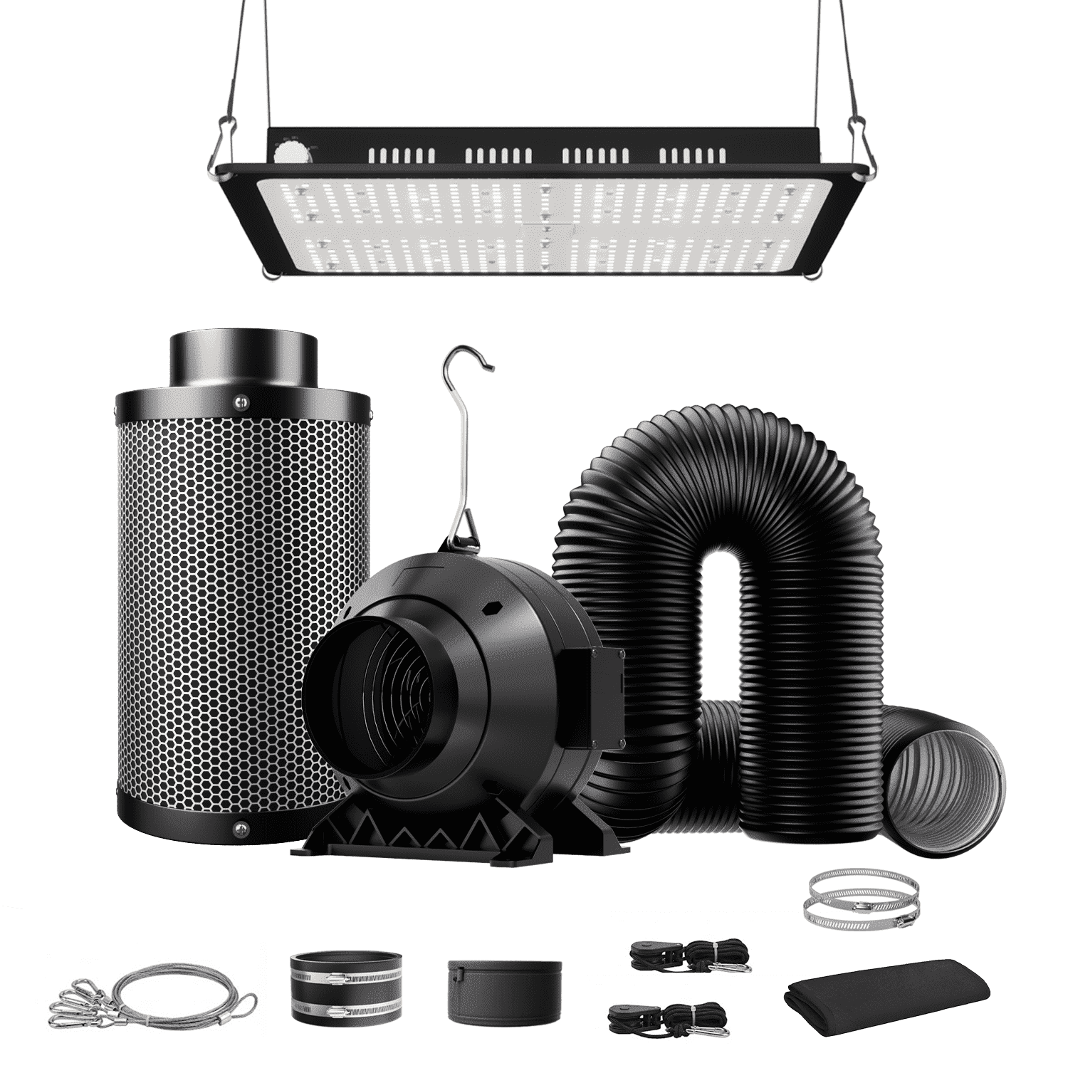 ALPHAGROW Indoor Metal 100W LED Grow Light and 4 inch Ventilation Fan ...