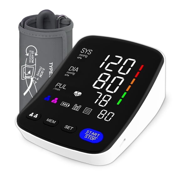 Alphamed Blood Pressure One Button, BP Monitor Upper Arm Digital Blood Pressure Cuff 8.7" - 17", LED Curved Display, 2 Users & 398 Memory