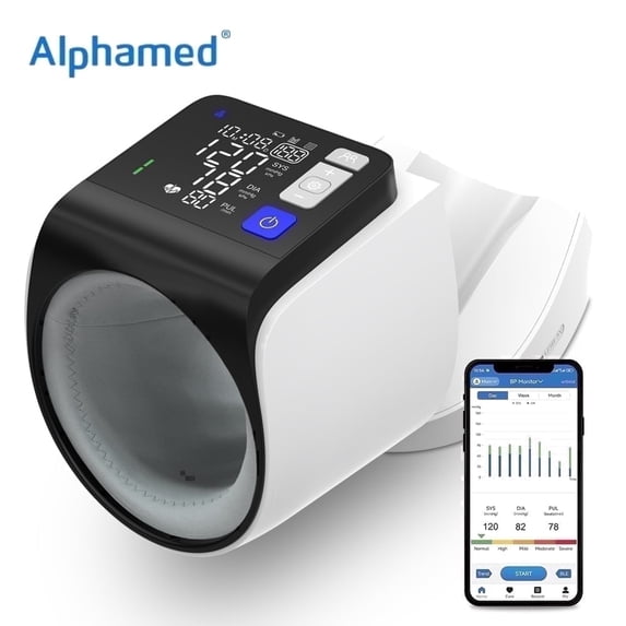 Alphamed No Wrap Upper Arm Blood Pressure Monitor with Bluetooth Digital One Button Automatic Barrel BP Monitor for Seniors Home Use