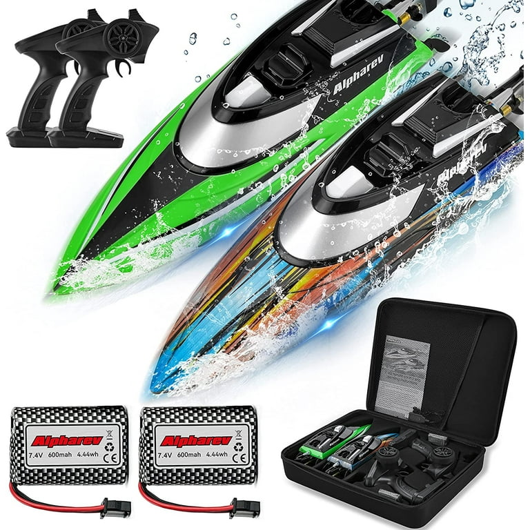 ALPHAREV RC Boat with Case R308MINI 2 Packs 20 MPH Remote Control Boat for Pools and Lakes 2.4 GHZ RC Boats for Adults and Kids