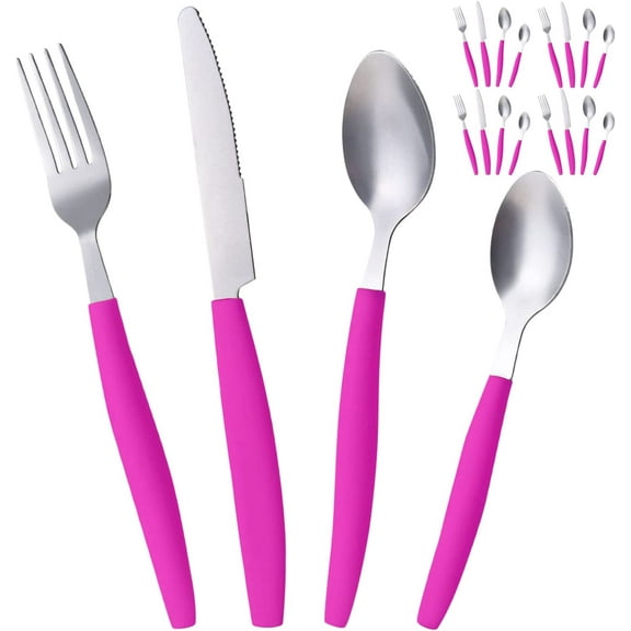 ALPINE CUISINE Flatware Set 16 Piece Service for 4, Stainless Steel Flatware Cutlery Set Includes Dinner Knives/Forks/Spoons - Great for Camping or College Dorms - Dishwasher Safe - Pink