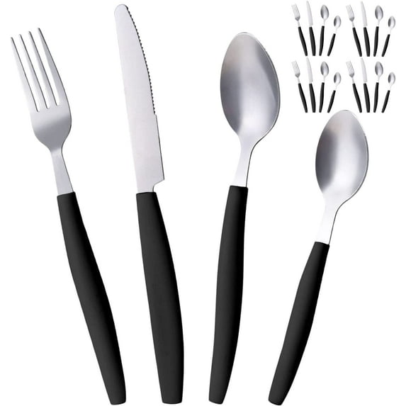 ALPINE CUISINE Flatware Set 16 Piece Service for 4, Stainless Steel Flatware Cutlery Set Includes Dinner Knives/Forks/Spoons - Great for Camping or College Dorms - Dishwasher Safe - Black