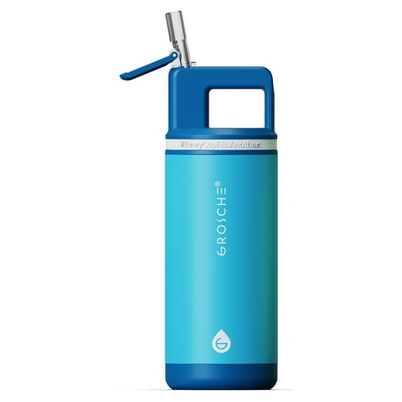 ALPINE Flip 'N Sip Kids Insulated Water Bottle With Straw - 16oz Kids Water Bottle - Scuba Blue