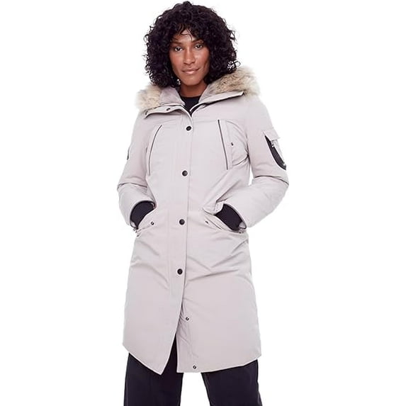 ALPINE NORTH Women’s Navy Vegan Down Long Parka Jacket - Water Repellent, Windproof, Warm Insulated Winter Coat with Faux Fur Hood,Taupe, X-Small
