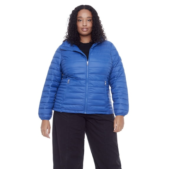 ALPINE NORTH Women's Plus Size Vegan Down Packable Puffer - Lightweight, Weather-Resistant Jacket with Hood for Women (Cobalt, 1X)
