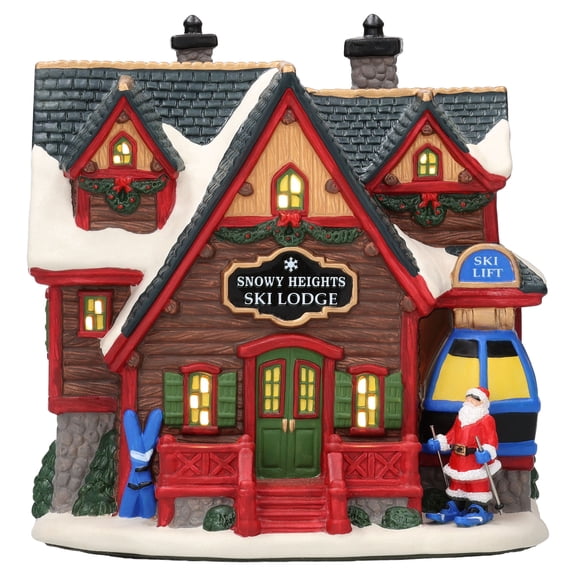 Light-Up Alpine Ski Lodge Christmas Village Building, Multicolor, 9", by Holiday Time