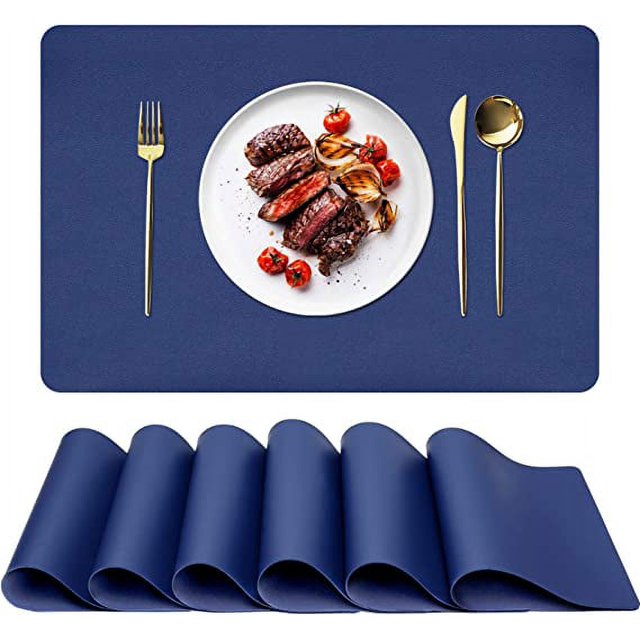 ALPIRIRAL Placemats Set of 6, Vinyl Washable Wipeable Black Place Mats