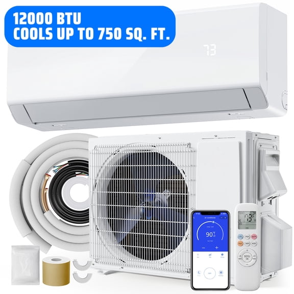 12000 BTU Mini Split Air Conditioner, WiFi Enabled 22 SEER2 208/230V Smart Inverter Ductless AC Heat Pump with Heating Function, Cool & Heat up to 750 Sq.Ft