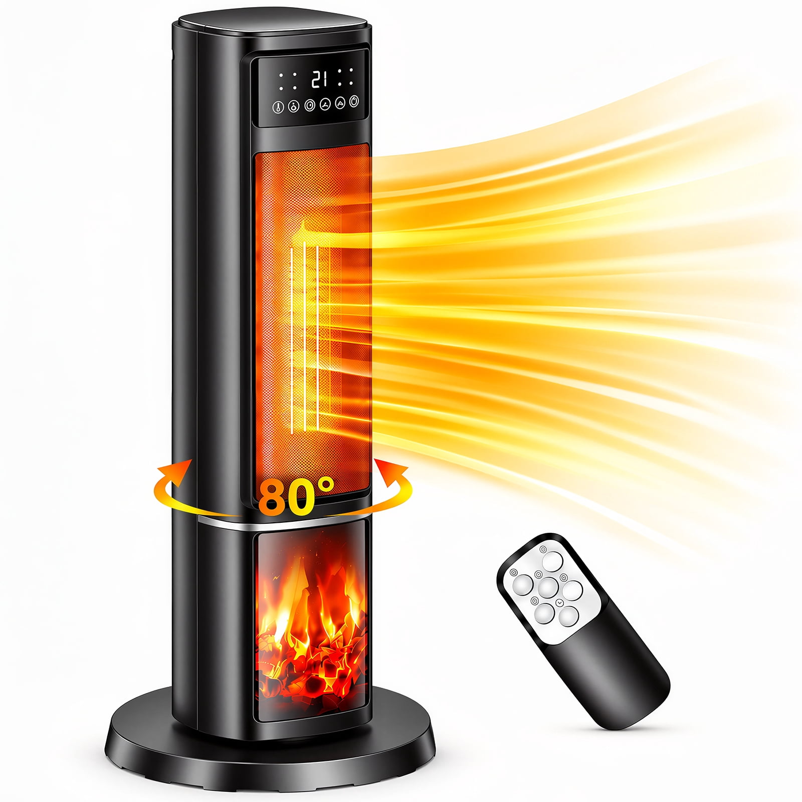 ALPULON 1500W Electric Space Heater PTC Fast Heating Ceramic Heater 3D Realistic Flame Safety Features for Office, Bedroom & Home