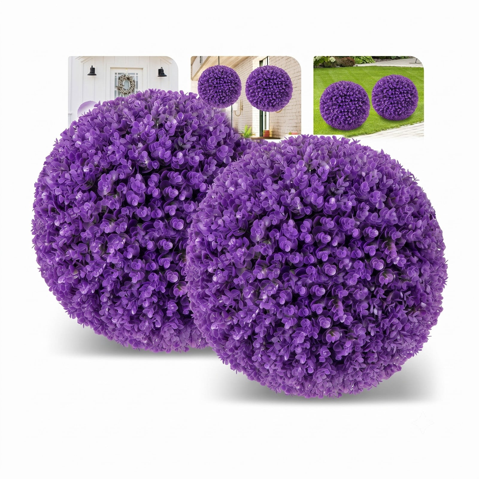 ALPULON 17.5 Inch Artificial Purple Boxwood Topiary Balls 2 Pack, 7-Layer Decorative Plant Spheres for Indoor Outdoor Garden Doorway Lawn, Purple