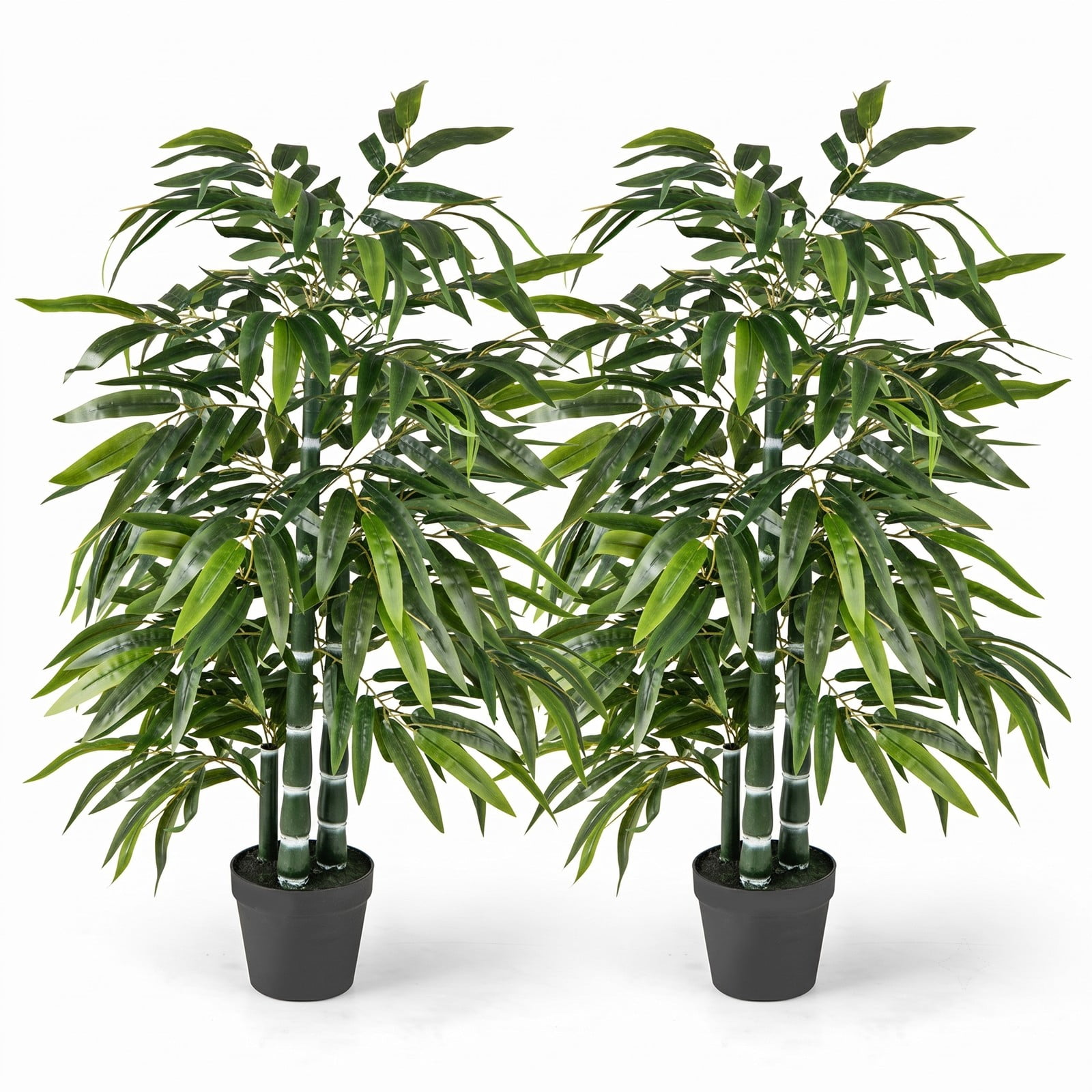 ALPULON 2 Pack Artificial Bamboo Tree 50 Inch Fake Bamboo Plant with 3 PE Trunks and Weighted Cement Base for Indoor Home Office Floor Decor, Green