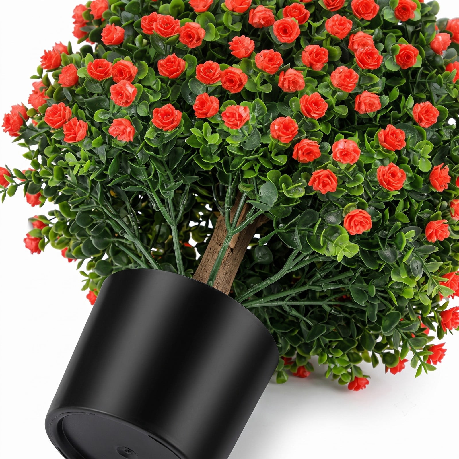 ALPULON 2 Pack Artificial Rose Topiary Ball Tree 21.5 Inch Faux Shrub Bushes with Red Flowers and Cement Base for Front Porch Home Office Decor, Red