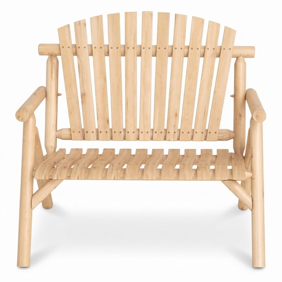 ALPULON 2-Person Solid Log Wood Patio Bench with Slatted Backrest and Armrests, Outdoor Garden Loveseat for Deck Backyard Porch Poolside, 660 lbs Capacity, Natural