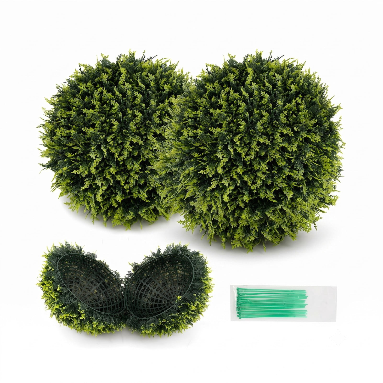 ALPULON 2 Pieces 18 Inch Faux Boxwood Topiary Balls, Indoor Outdoor Artificial Decorative Balls for Patio Garden Front Door Balcony and Backyard, Green