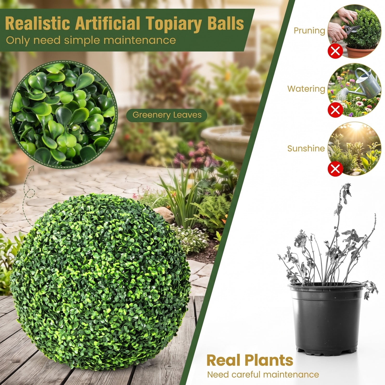 ALPULON 2 Pieces 19 Inch Artificial Topiary Balls Faux Boxwood Ball Plants UV Protected Fade Resistant Greenery for Indoor Outdoor Home Office Doorway Decor, Green