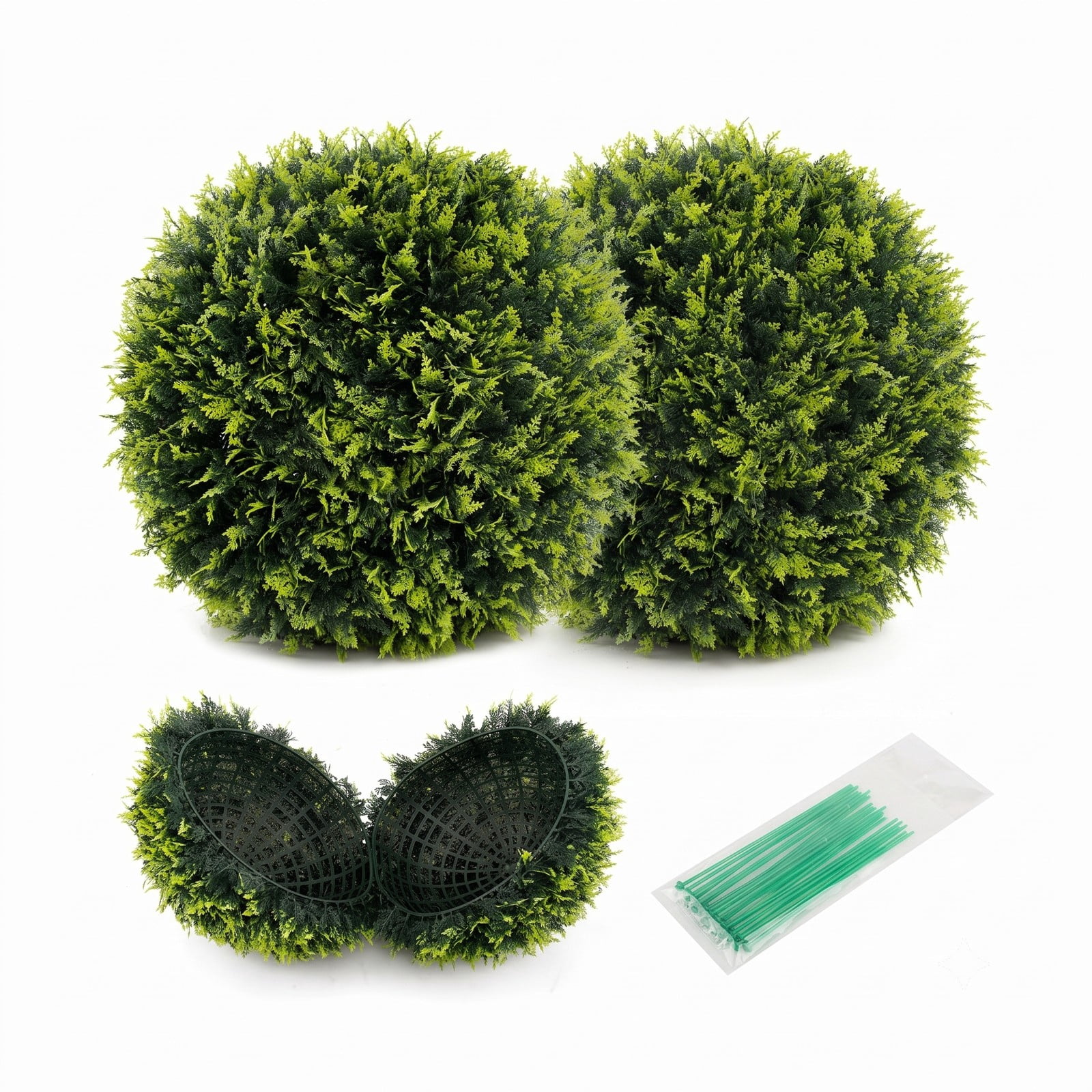 ALPULON 2 Pieces 22 Inch Faux Boxwood Topiary Balls, Indoor Outdoor Artificial Decorative Balls for Patio Garden Front Door Balcony and Backyard, Green