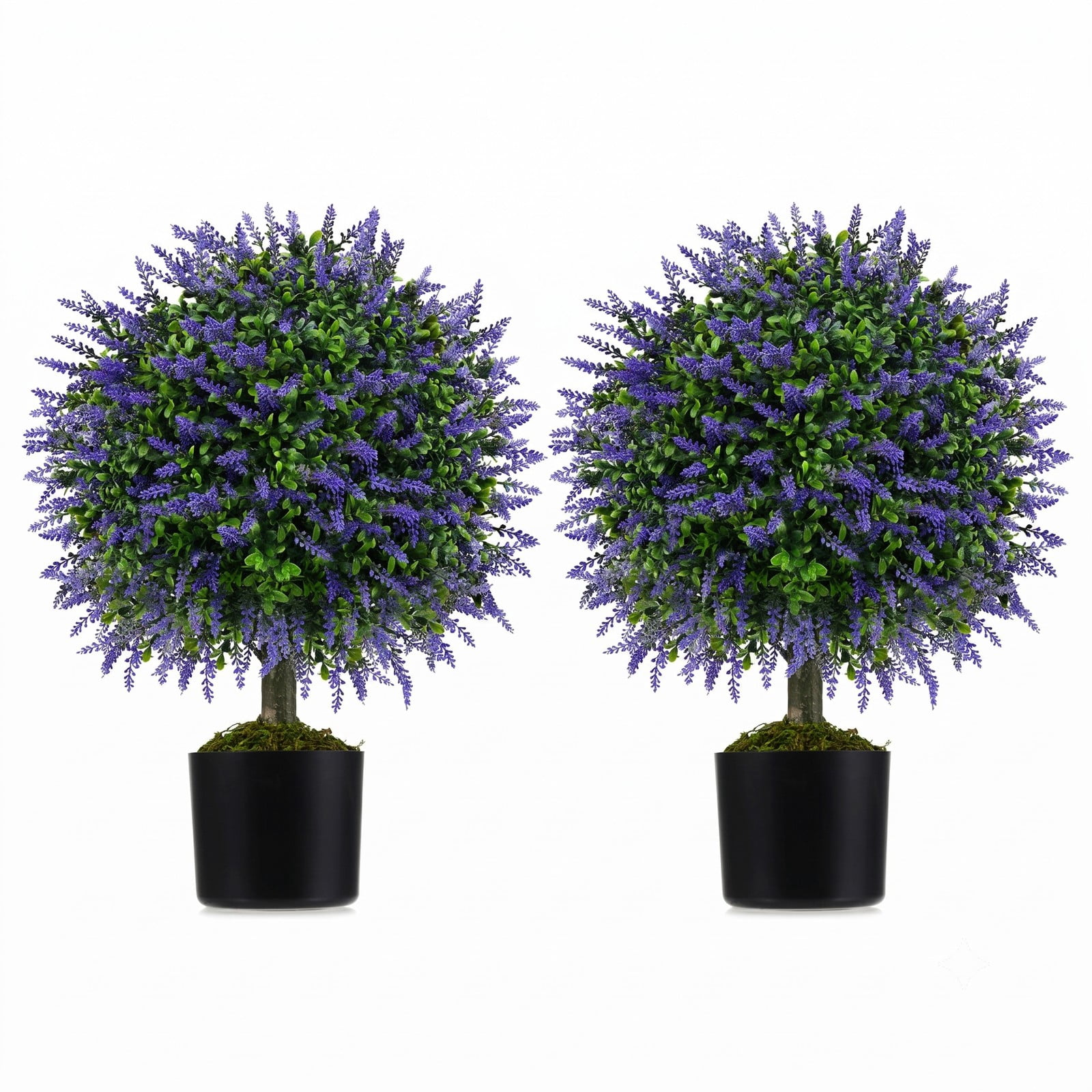 ALPULON 23 Inch Set of 2 Artificial Lavender Topiary Ball Trees with Cement-Filled Pot, Faux Potted Plants for Indoor Outdoor Home Porch Entryway Decor, Purple