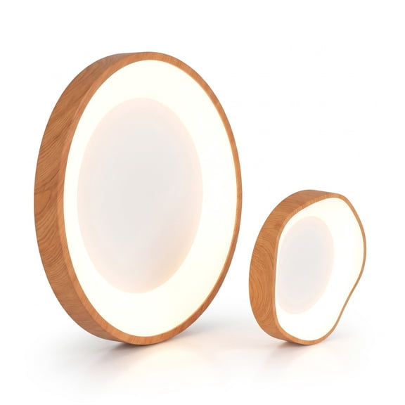 ALPULON 24W Modern LED Flush Mount Ceiling Light with Imitation Wood Pattern and Metal Frame, 3000K Warm White Semi-Flush Lamp for Bedroom Living Room Hallway, Natural
