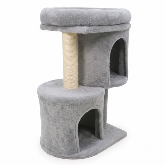 ALPULON 26 Inch Cat Tower Cat Tree with Large Plush Perch, Dual Hideaway Condos and Sisal Scratching Posts, Multi-Level Kitten Activity Tower for Indoor, Light Gray