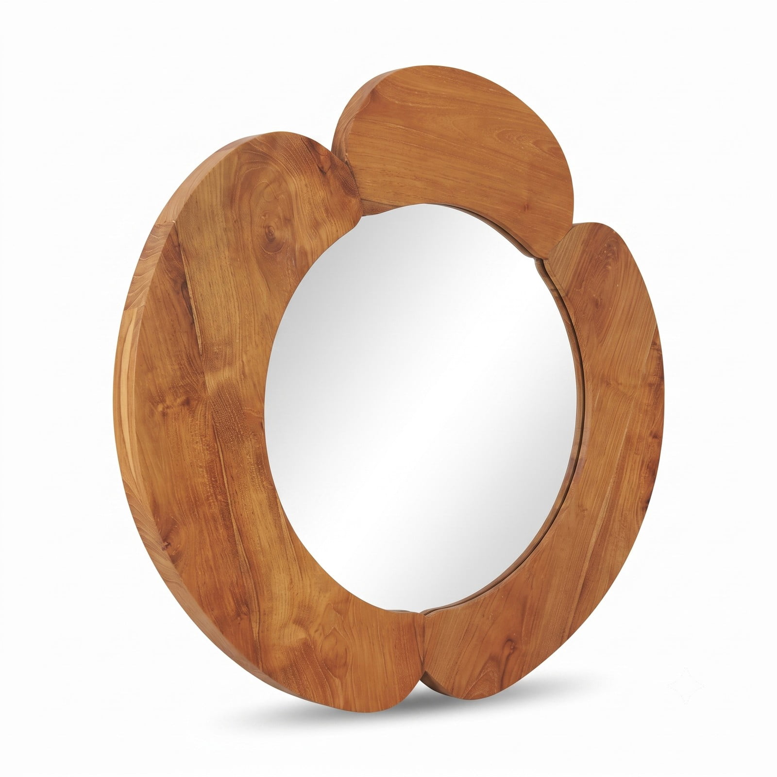 ALPULON 29 Inch Round Rustic Hanging Vanity Mirror with Solid Teak Wood Frame, Waterproof Wall Mounted Bathroom Decor Mirror for Entryway Bedroom, Natural Brown