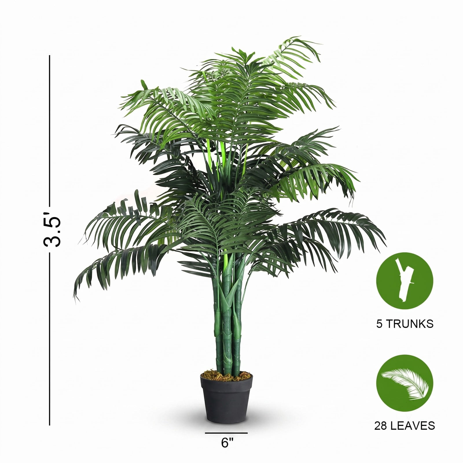 ALPULON 3.5 Feet Artificial Areca Palm Tree, Faux Silk Palm Plant with Basket Pot, 43 Inch Tall Fake Tropical Tree for Home Office Living Room Indoor Decor, Green