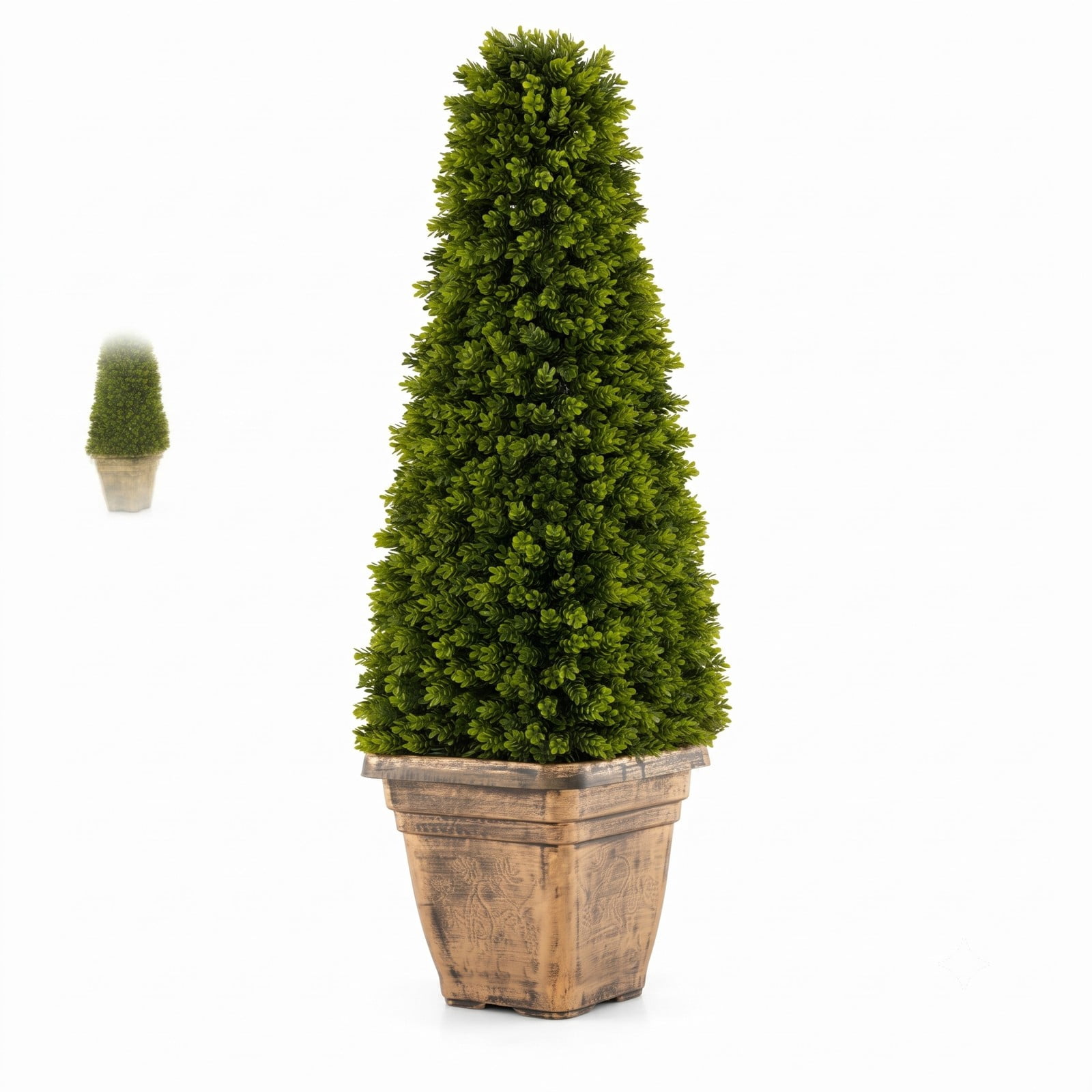 ALPULON 3 Feet Artificial Boxwood Topiary Tree with Cement Flowerpot, Faux Cone-Shaped Potted Plant for Indoor Outdoor Home Porch Office Decor, Green