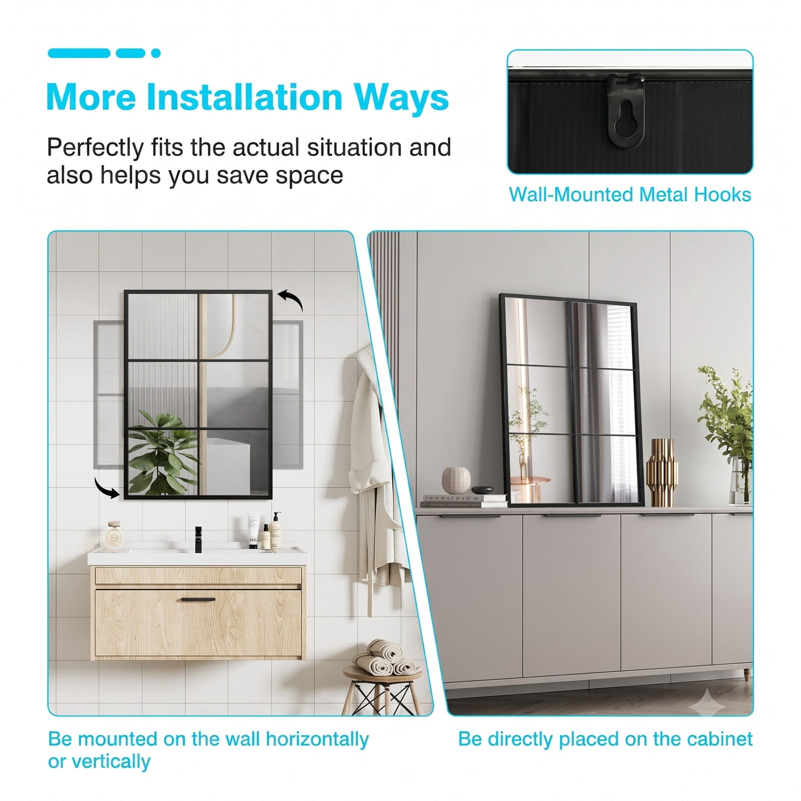ALPULON 3-Layered Decorative Wall Mirror, 28 x 40 Inch Rectangle Metal Framed Accent Mirror for Living Room Dining Room Bedroom Bathroom Entryway Wall Decor, Black