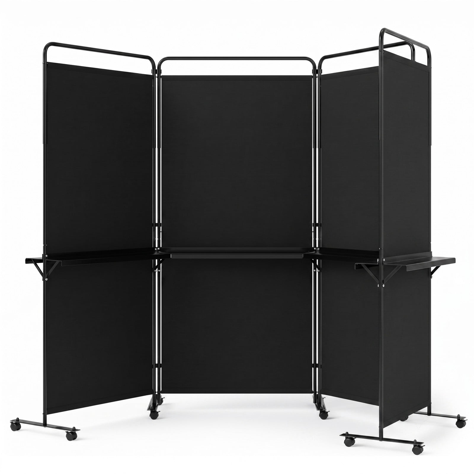 ALPULON 3-Panel Room Divider with 3 Shelves, 6 FT Tall Folding Privacy Screen Freestanding Partition with Lockable Wheels for Living Room Bedroom Office, Black
