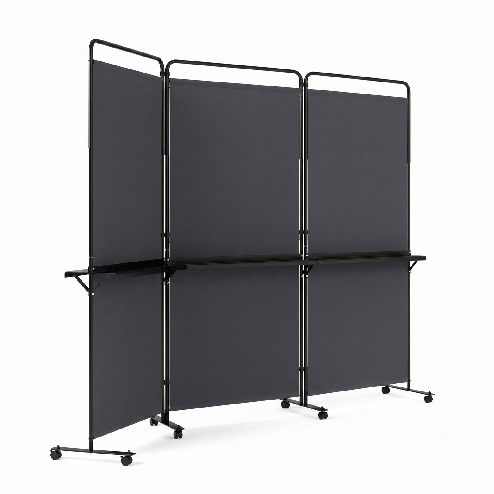 ALPULON 3-Panel Room Divider with 3 Shelves, 6 FT Tall Folding Privacy Screen Freestanding Partition with Lockable Wheels for Living Room Bedroom Office, Gray