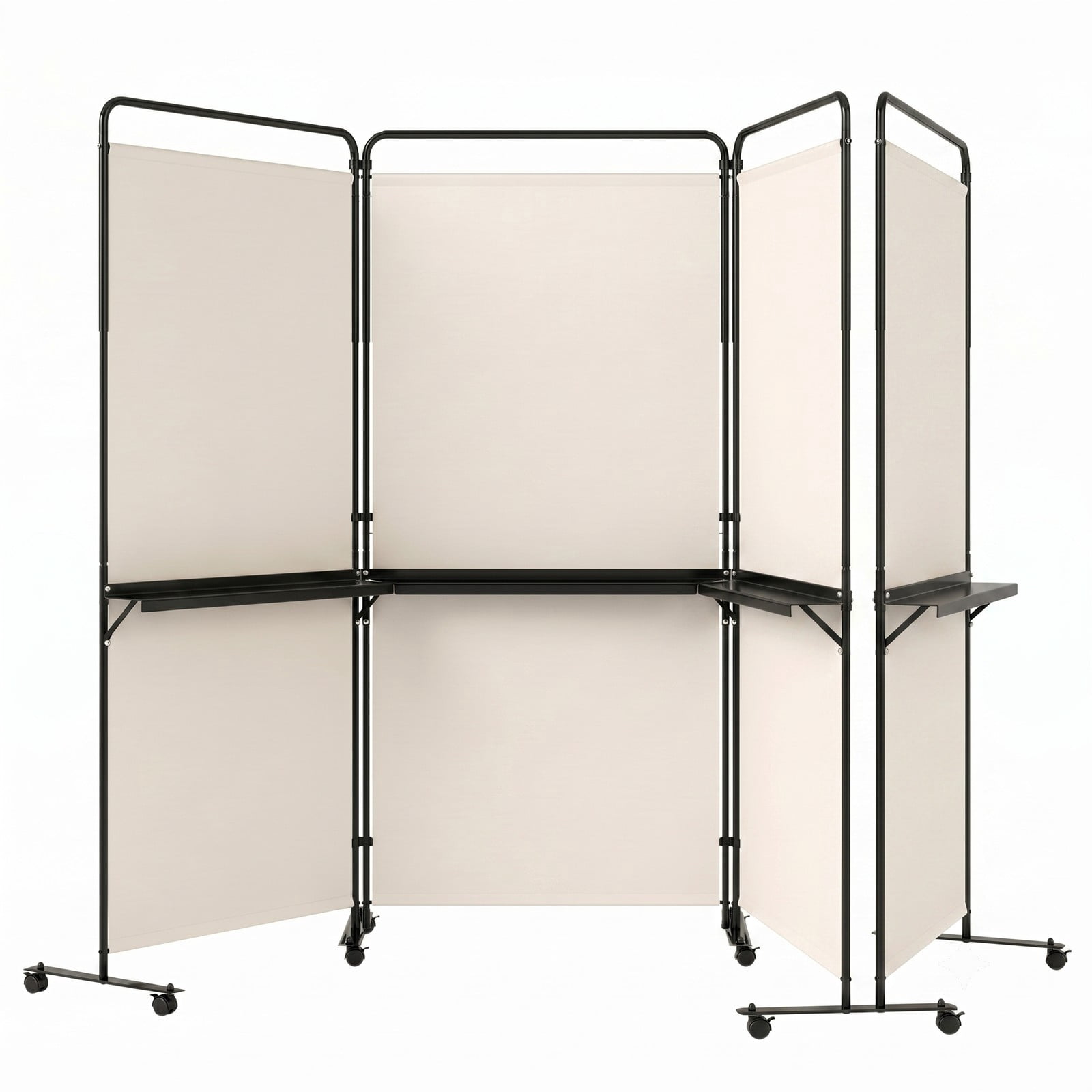 ALPULON 3-Panel Room Divider with 3 Shelves, 6 FT Tall Folding Privacy Screen Freestanding Partition with Lockable Wheels for Living Room Bedroom Office, White