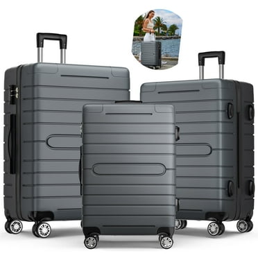 ALPULON 3 Piece Luggage Sets with TSA Locks, Hardside Suitcase Set with Spinner Wheels, 20in24in28in, Gray