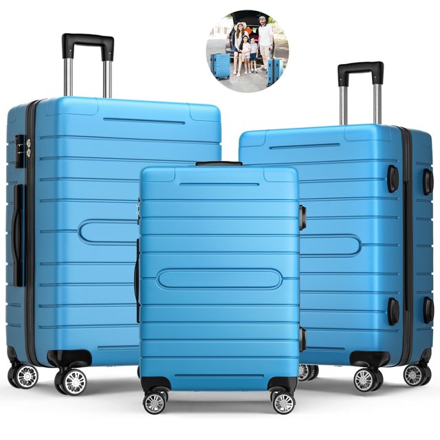 ALPULON 3 Piece Luggage Sets with TSA Locks, Hardside Suitcase Set with Spinner Wheels, 20in24in28in, Light Blue