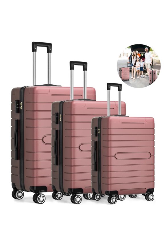 3 Piece Luggage Sets with TSA Locks, Hardside Suitcase Set with Spinner Wheels, 20in24in28in, Rose Pink