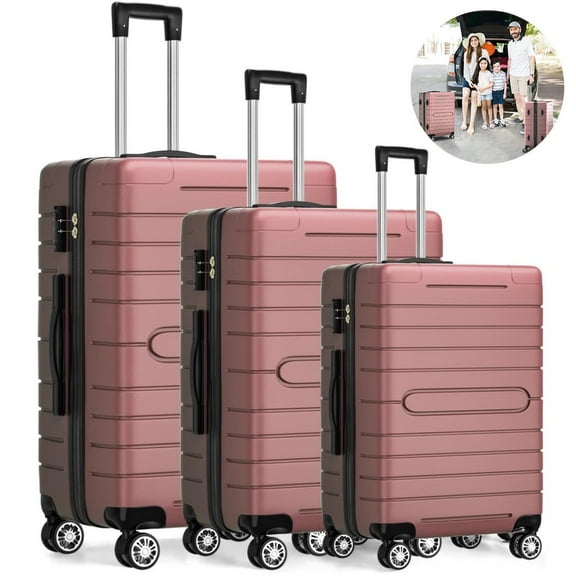 ALPULON 3 Piece Luggage Sets with TSA Locks, Hardside Suitcase Set with Spinner Wheels, 20in24in28in, Rose Pink