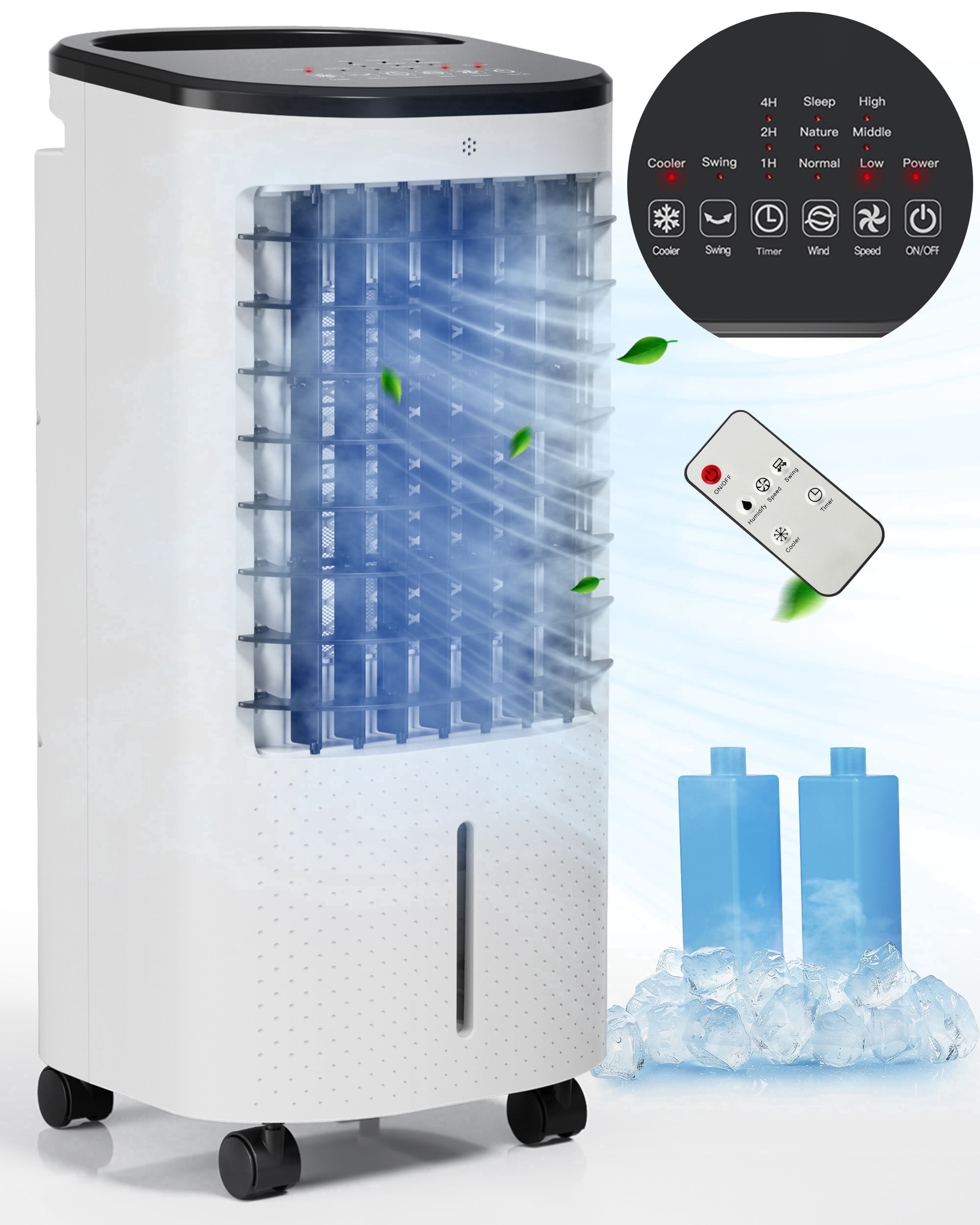 ALPULON 3-in-1 Evaporative Air Cooler, Portable Air Conditioner Fan with Remote, 4L Tank, Honeycomb Pad, 2 Ice Boxes, 3 Speeds, 7.5H Timer, 120 Oscillation, for Bedroom, Living Room, Home Office
