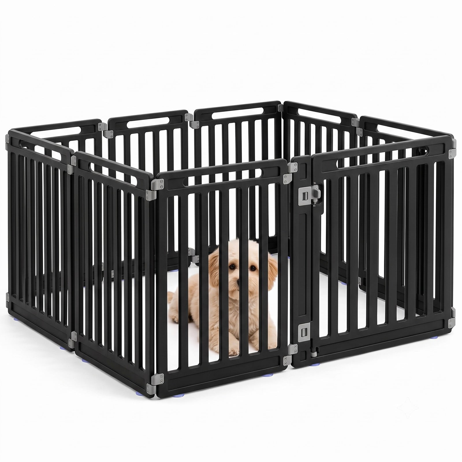 ALPULON 31.5 Inch Indoor Outdoor Dog Playpen with 10 Panels, Portable HDPE Pet Fence Exercise Pen with Walk-Through Door for Small Medium Dogs Puppies Rabbits, Black