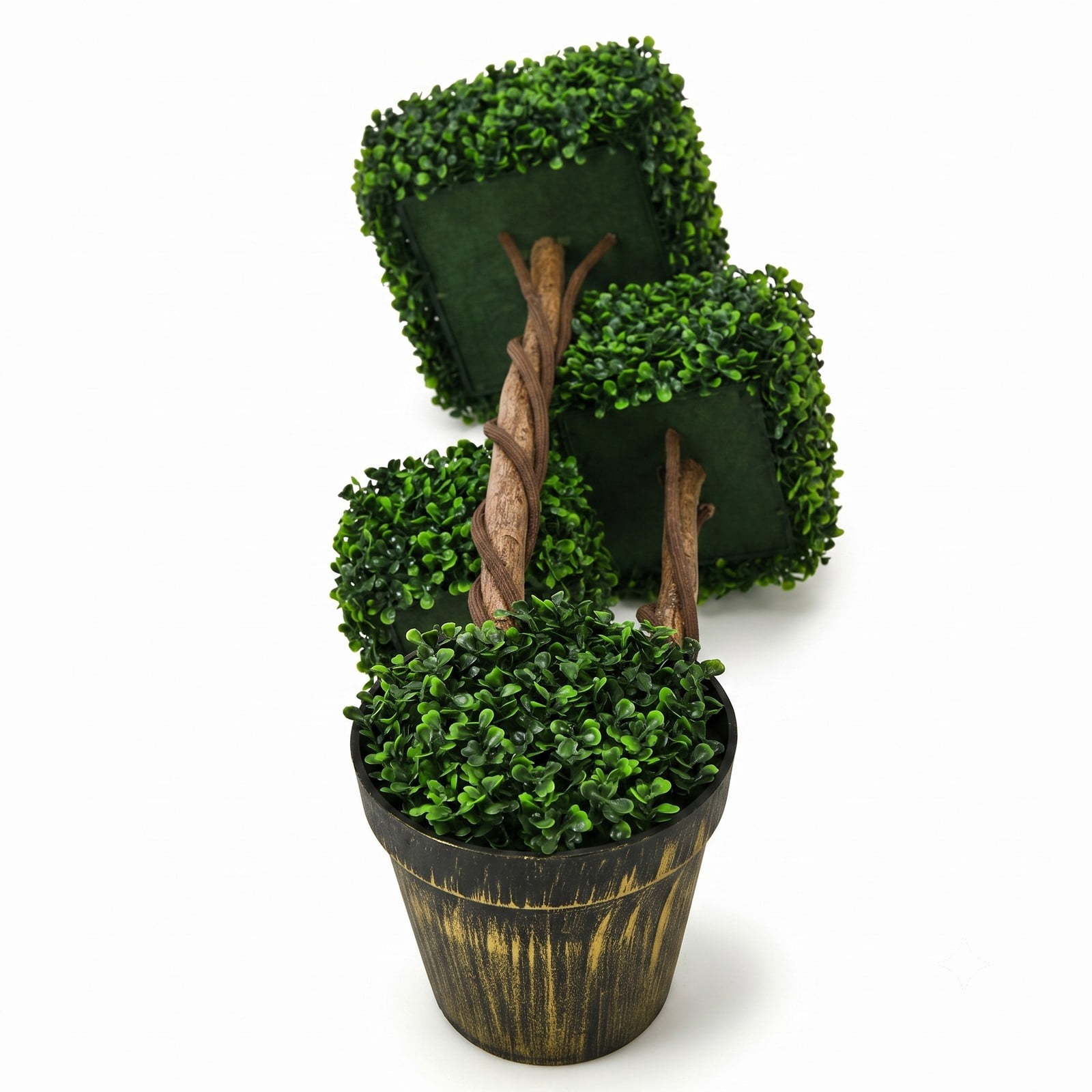 ALPULON 36 Inch Artificial Boxwood Topiary Tree, UV Protected Faux Boxwood Ball Plant with Cement Base for Indoor Outdoor Home Office Porch Patio Garden Decor, Green