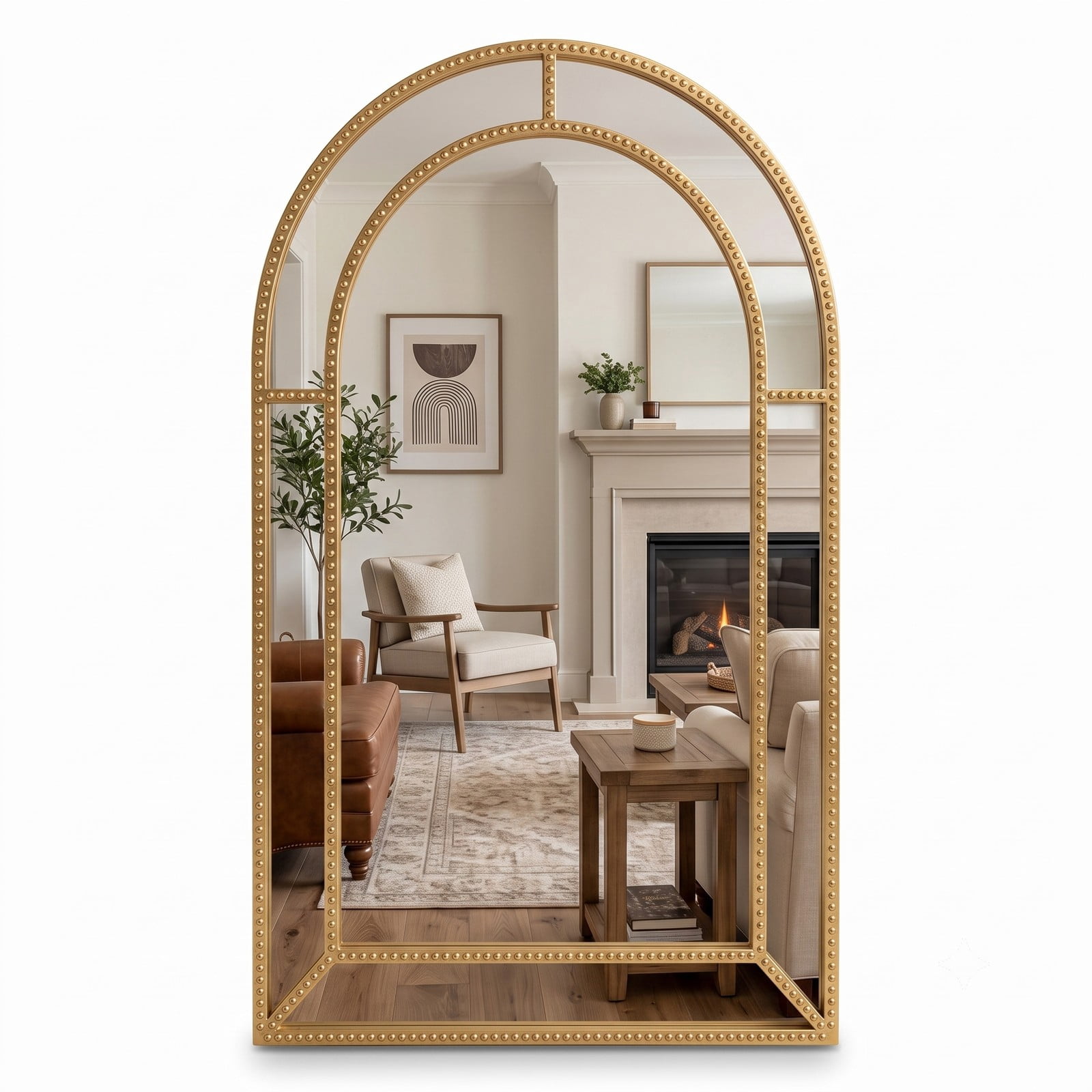 ALPULON 36 x 24 Inch Rectangular Decorative Wall Mirror with Gold Beaded Metal Frame for Living Room Bedroom Entryway Bathroom Vanity Accent Wall Decor, Gold