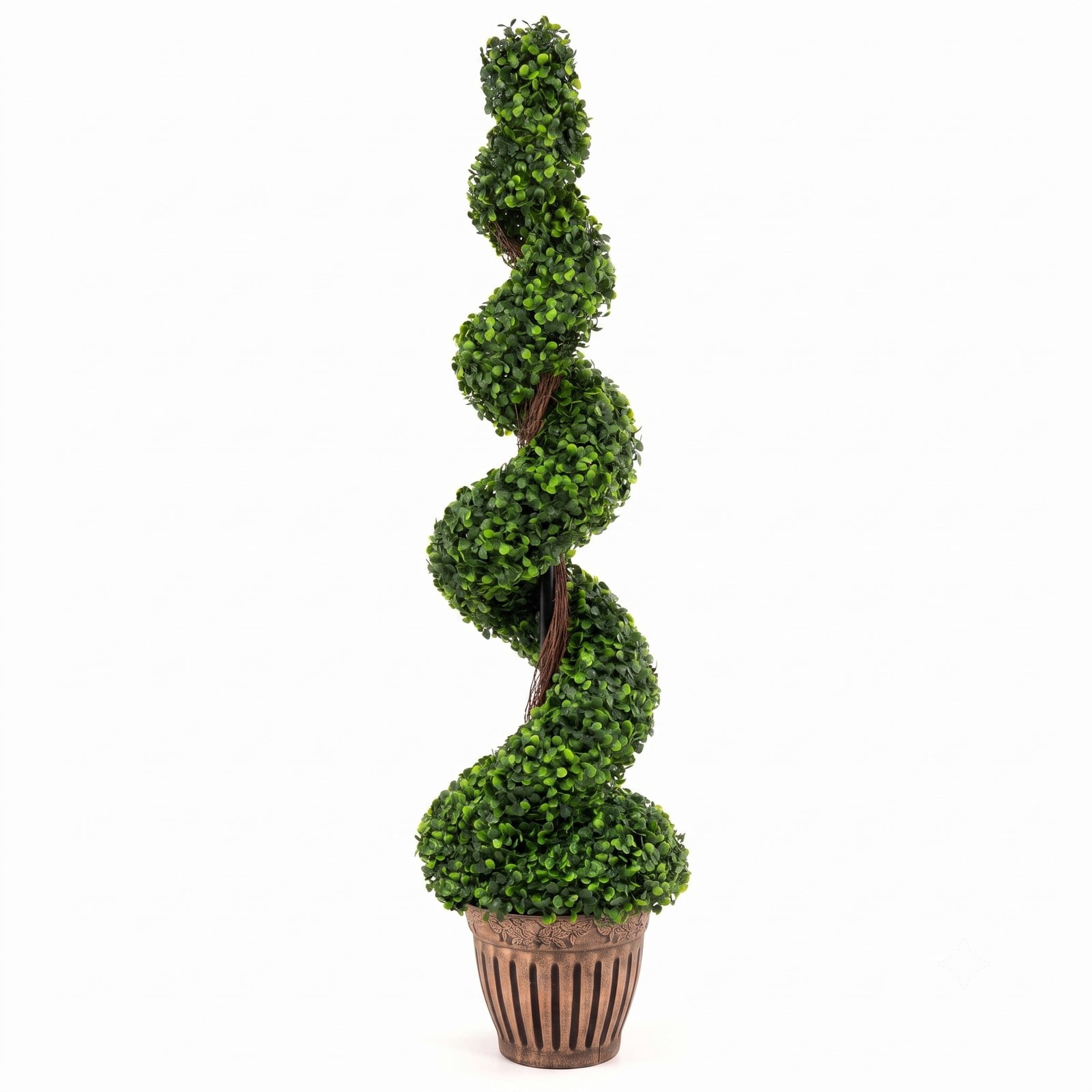 ALPULON 4 Feet Artificial Boxwood Spiral Topiary Tree, 47 Inch Faux Potted Greenery Plant with Cement-Filled Planter for Indoor Outdoor Home Office Porch, Green