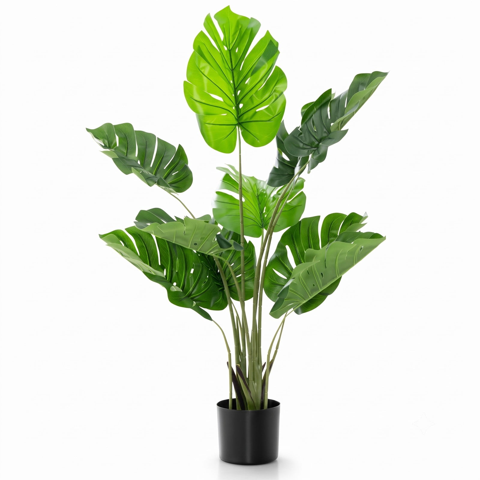 ALPULON 4 Feet Artificial Monstera Deliciosa Tree with 10 Different-Sized Leaves, Faux Tropical Plant with Cement-Filled Pot for Indoor Outdoor Home Office Decor, Green