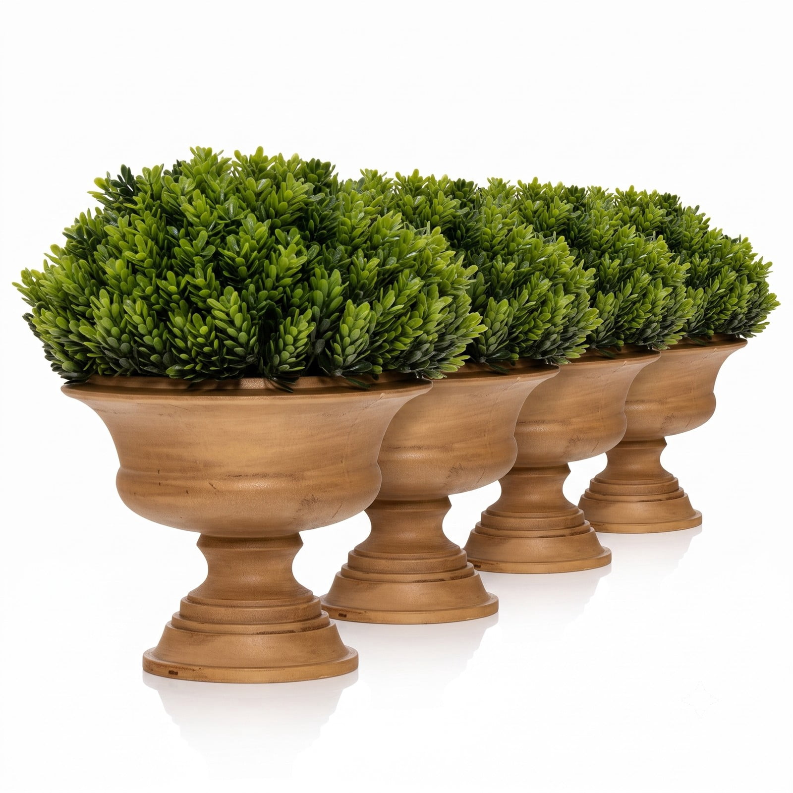 ALPULON 4 Pack Artificial Boxwood Topiary Trees, Faux Potted Greenery Plants with Golden Pots for Home Office Living Room Table Desk Indoor Decor, Green