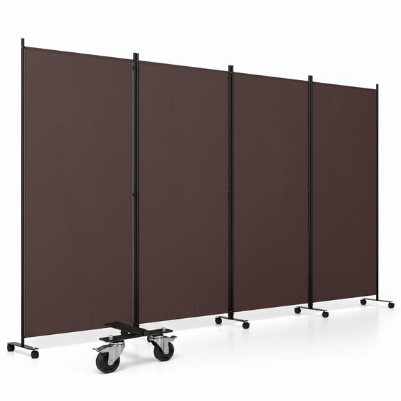 ALPULON 4 Panel Folding Privacy Screen Room Divider with Universal Wheels, Portable Freestanding Polyester Fabric Partition Panel for Bedroom Living Room Office, Brown